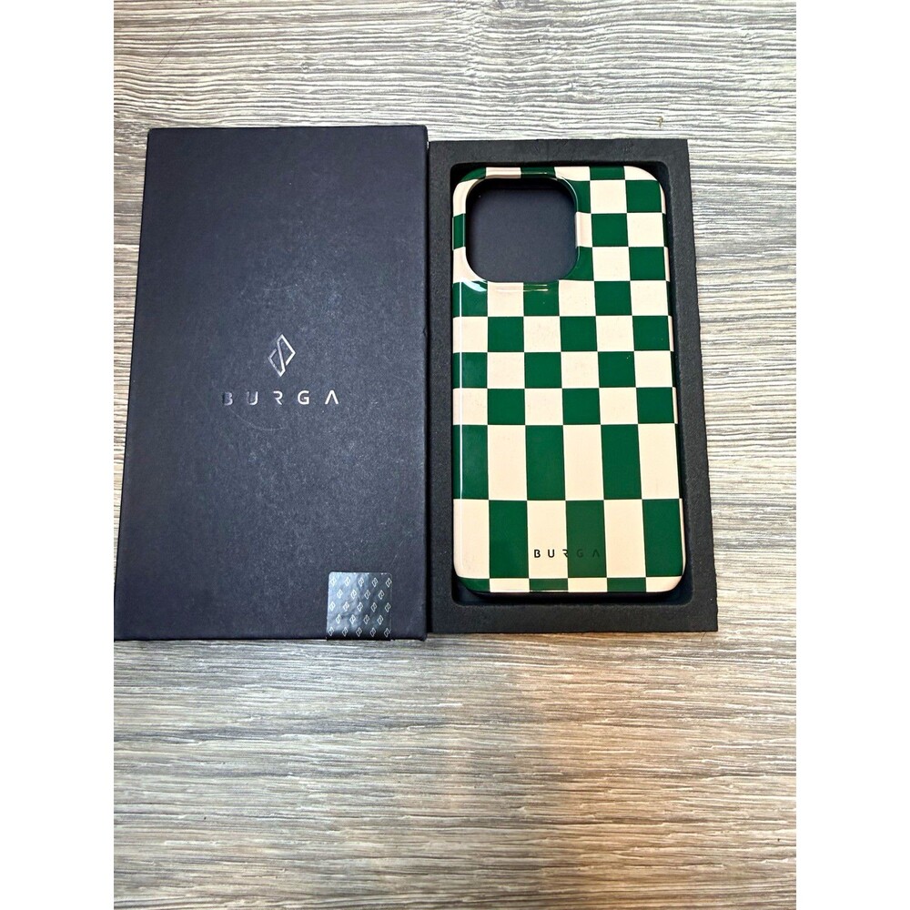 BURGA iPhone 14 Pro Tough Case Green White Checkered Checkerboard Open Box